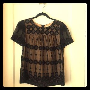 Anthro Black and Tan lace blouse.
